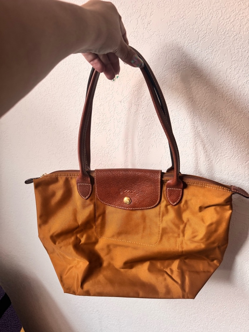 Longchamp Brown & Tan Nylon Tote with Leather Trim